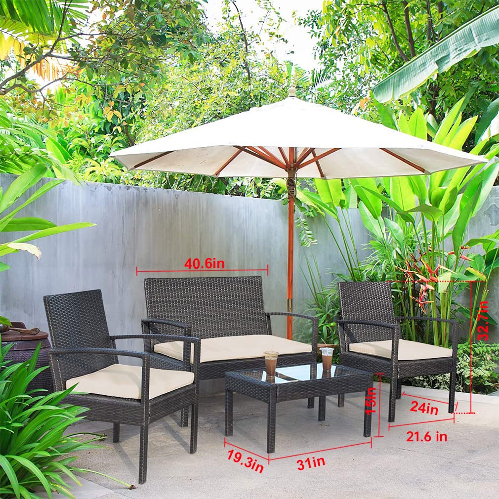 4-Piece Outdoor Wicker Patio Furniture Set - Rattan Chairs & Conversation Set for Backyard, Porch, Garden, Poolside, Balcony - Weather-Resistant Black Wicker Furniture for Relaxing & Entertaining