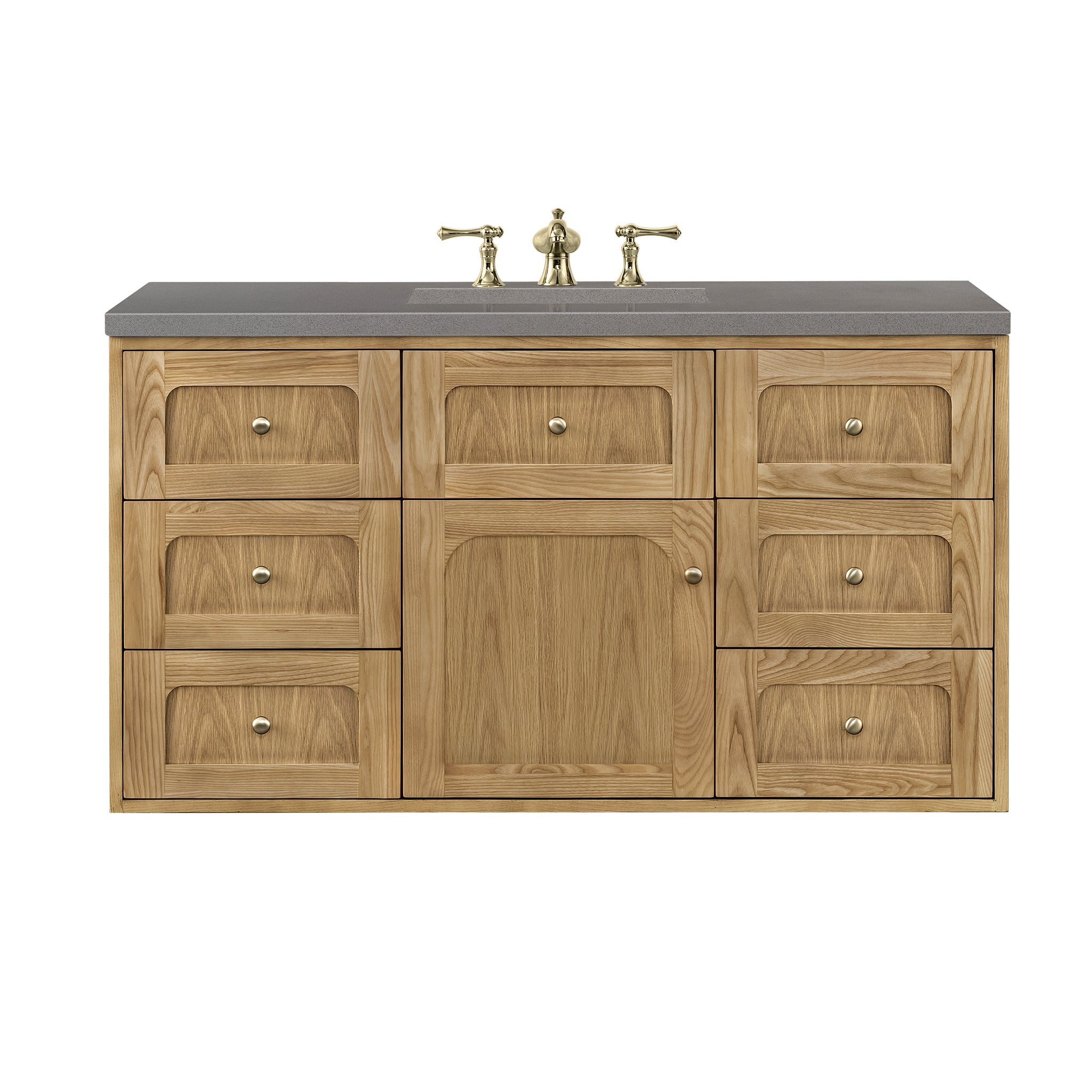 Laurent 48 Inch Single Bathroom Vanity with Light Natural Oak Finish and 3CM Grey Expo Top - Perfect for Modern Home Bathroom Renovation and Small Space Design