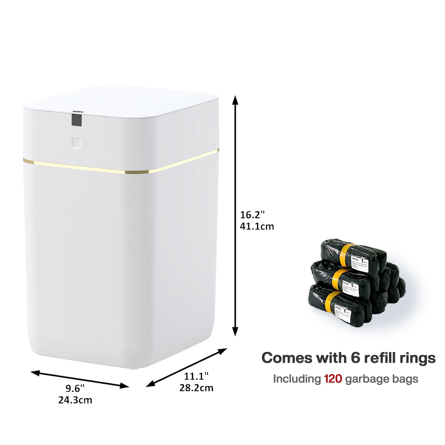 Automatic Trash Can 4 Gallon - Self Sealing Self-Changing Smart Garbage Bin with Motion Sensor, Touchless Lid for Kitchen Bathroom Office - Includes 6 Refill Rings (A1, Golden Line) - Perfect for Hygienic Waste Disposal in Home & Commercial Spaces
