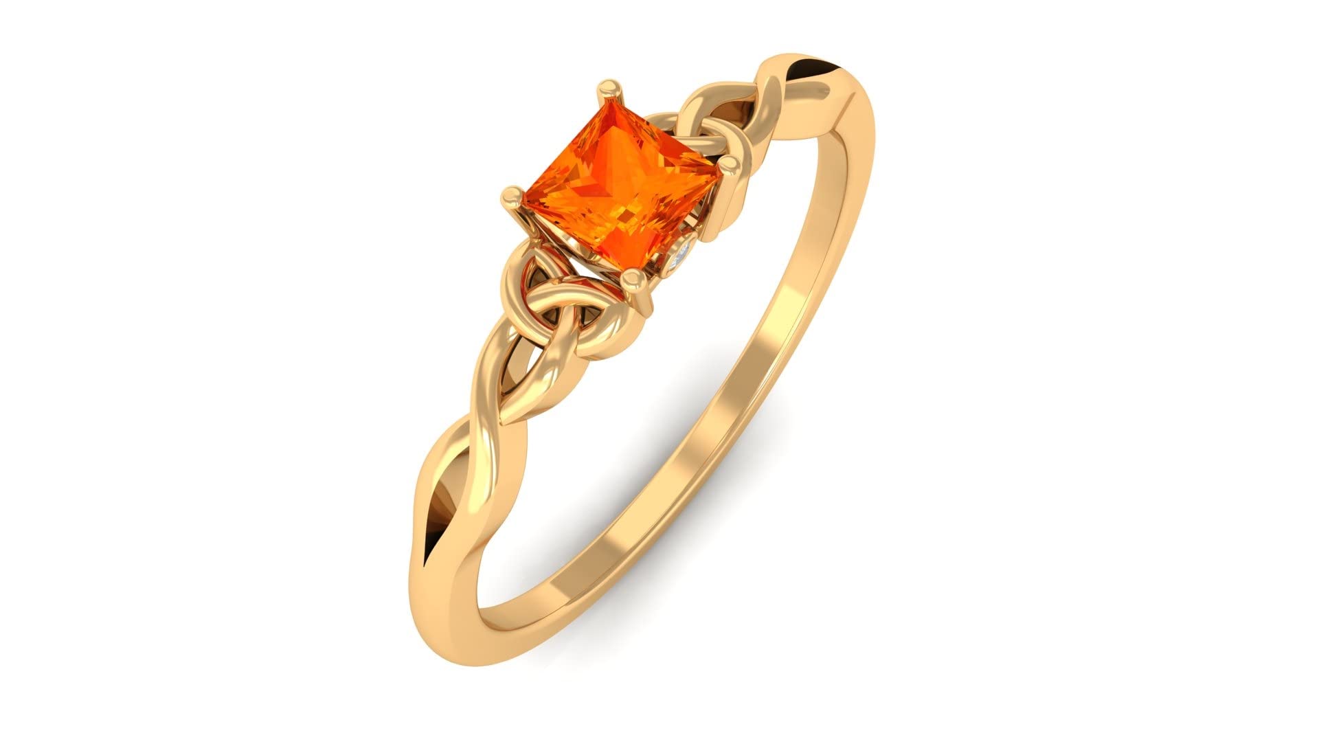 1/4 CT Princess Cut Orange Sapphire Solitaire Ring with Diamond Accents - 14K Solid Gold Celtic Engagement Ring for Women - Perfect for Weddings, Anniversaries & Special Occasions