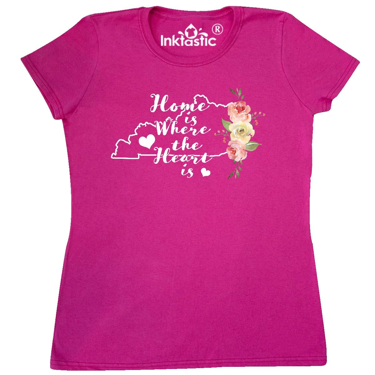 Inktastic Kentucky Home is Where The Heart is Watercolor Print Women's T-Shirt - Comfortable Casual Tee for Everyday Wear, Travel & Southern Pride Fashion