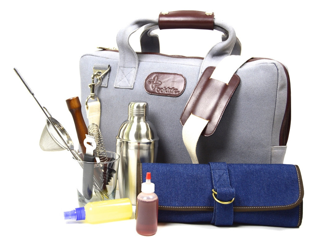 Boldric Premium Mixology Bartender Bag - Gray, Durable & Portable Cocktail Kit for Professional & Home Bartenders (Free Shipping) - Perfect for Cocktail Parties, Bars, Travel & Gifts