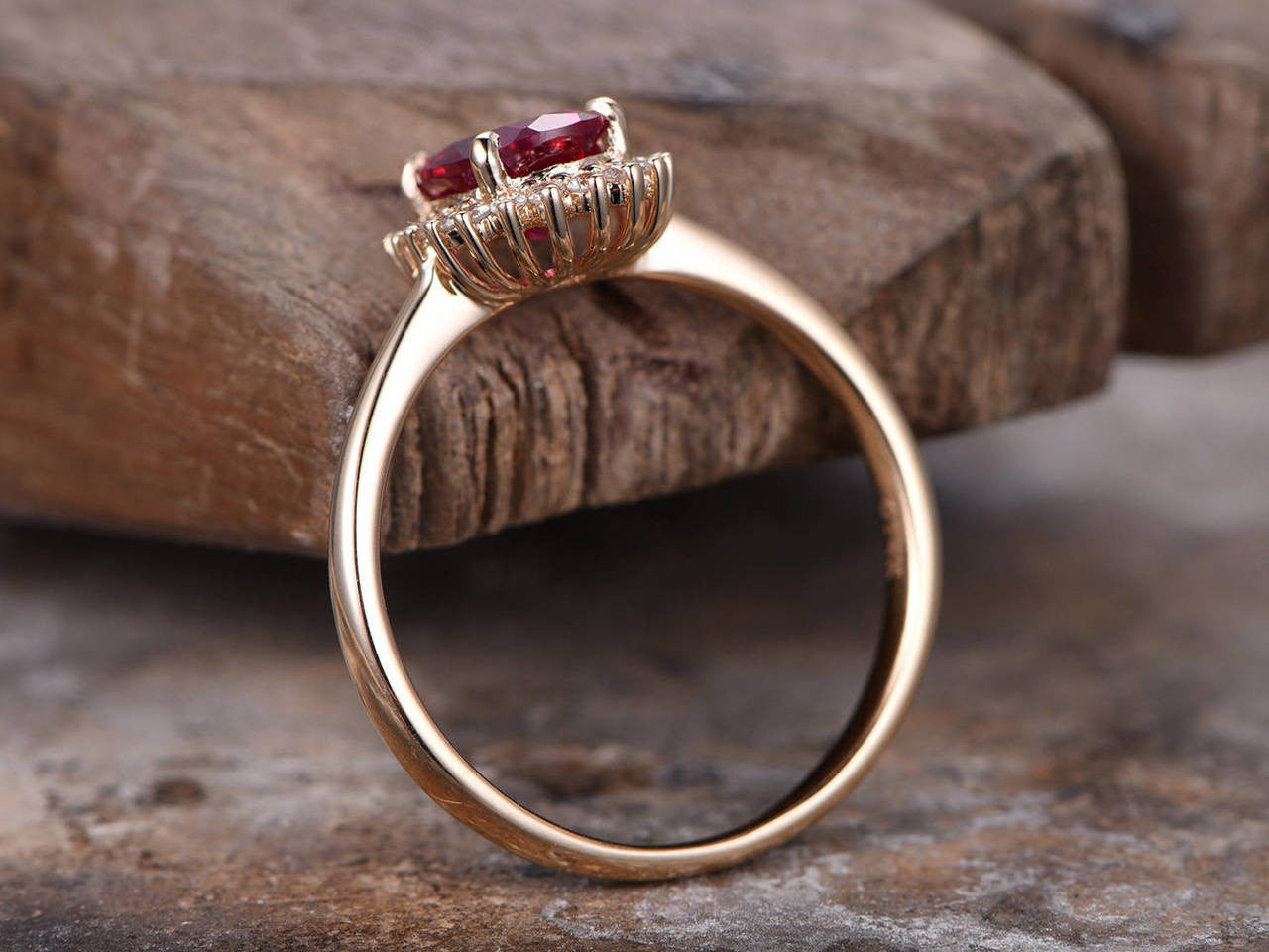6x8mm Oval Cut Lab-Treated Ruby Engagement Ring - Rose Gold Plated Vintage Bridal Wedding Ring for Women - Perfect for Proposals, Anniversaries & Special Occasions