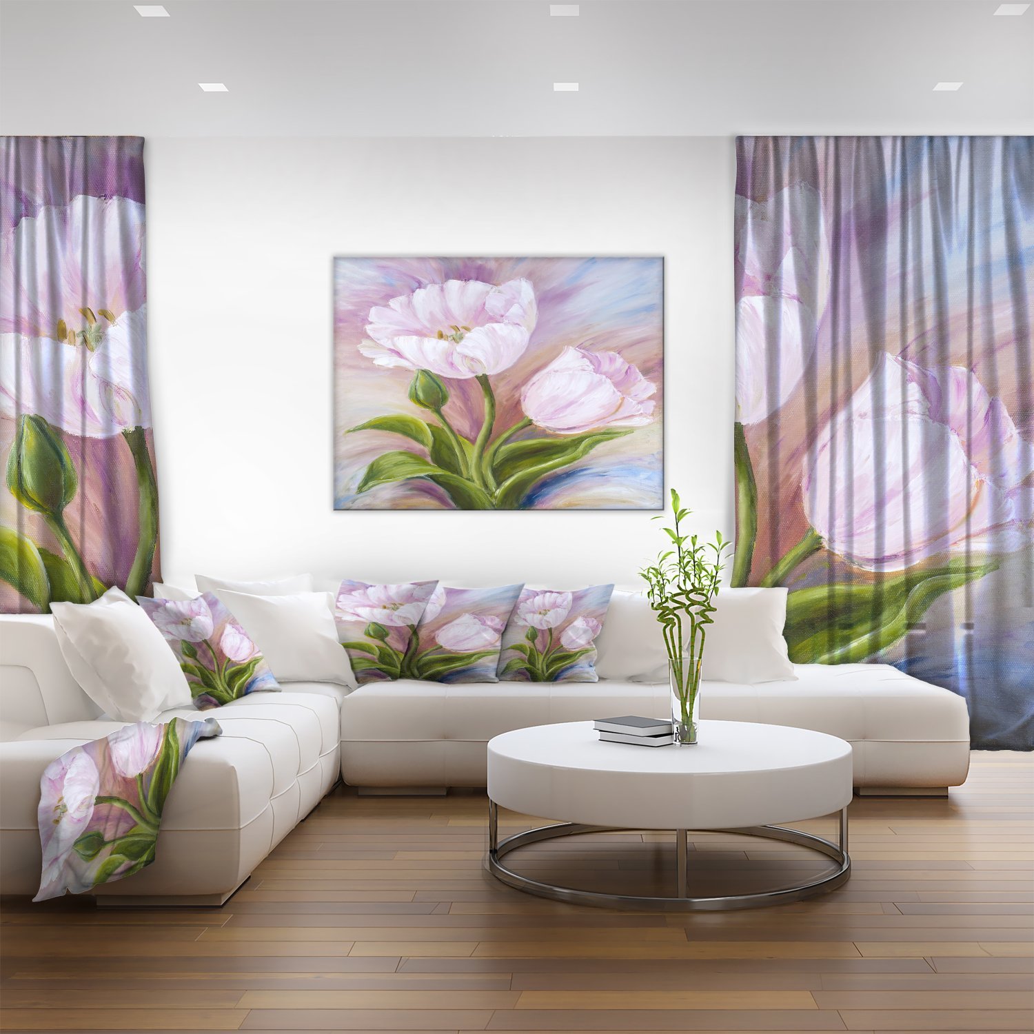 White Tulips Floral Art Canvas Print - Elegant Wall Decor for Living Room, Bedroom & Office - Perfect Home & Gift Idea
