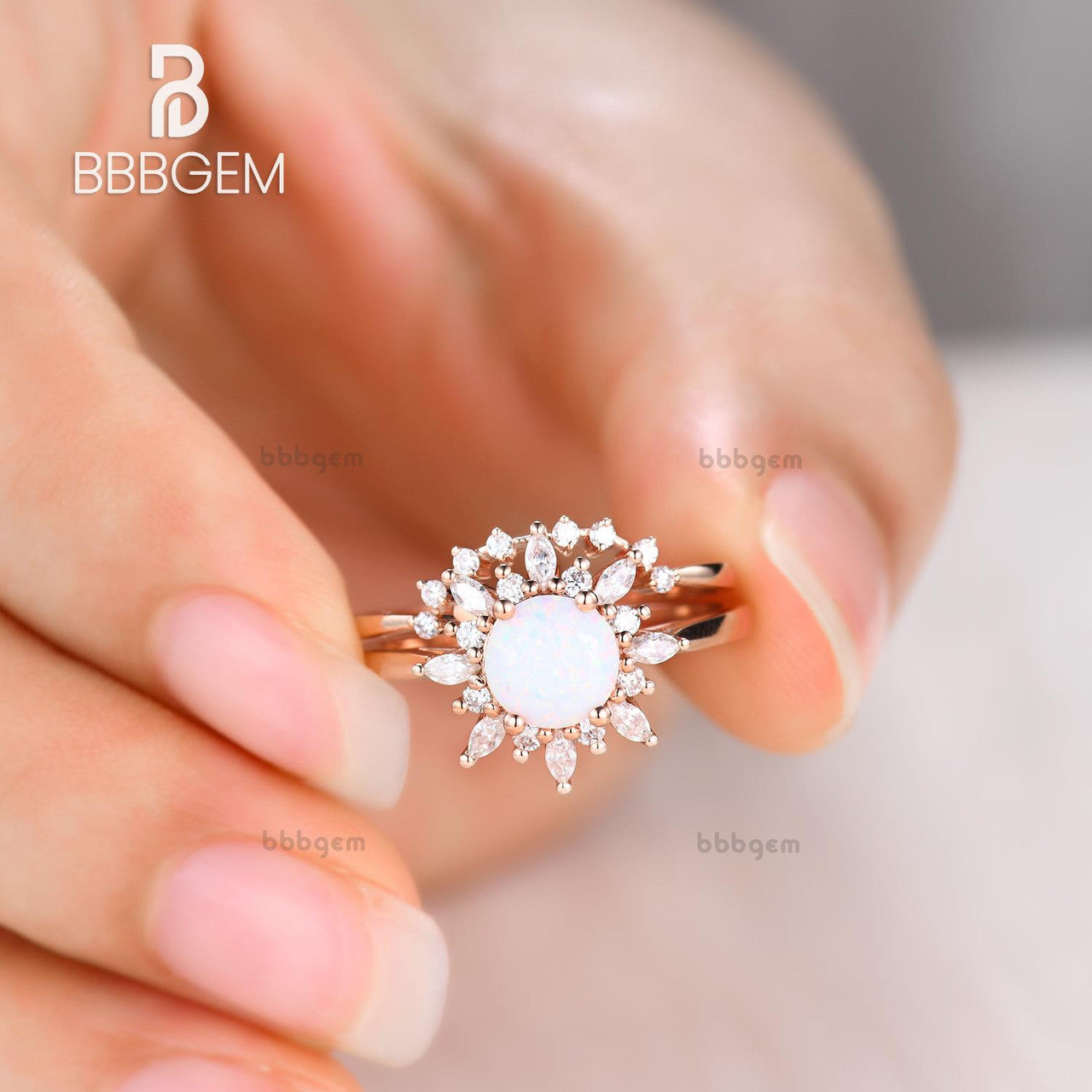 1ct Sunflower Floral Opal & Diamond/Moissanite Engagement Ring Set (2-Piece) - Perfect for Proposals, Weddings & Anniversary Gifts