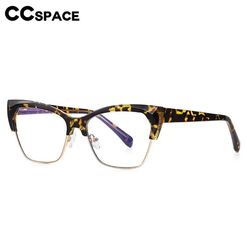CCspace Unisex Full Rim Square Cat Eye Titanium Eyeglasses Frame - Lightweight & Durable TR90 Material - Perfect for Work, Reading & Fashion (Model 57454)