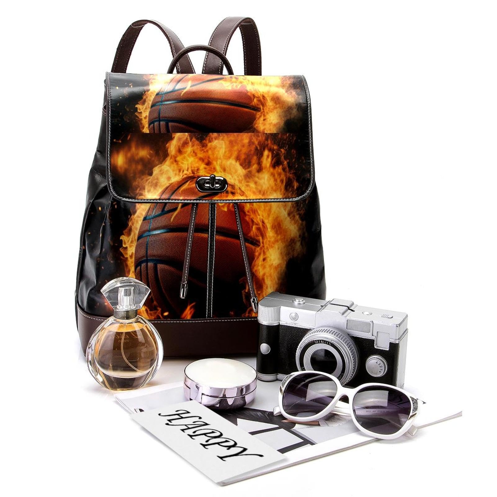 Stylish Travel Backpack for Women & Men - Flame Retro Basketball Design Backpack for School, Work, Gym & Outdoor Adventures