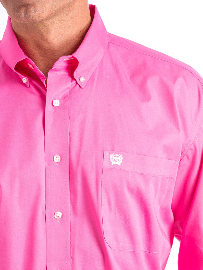 Men's Western Long Sleeve Button Down Shirt - Solid Pink Cowboy Shirt for Rodeo, Country Music Festivals & Casual Wear