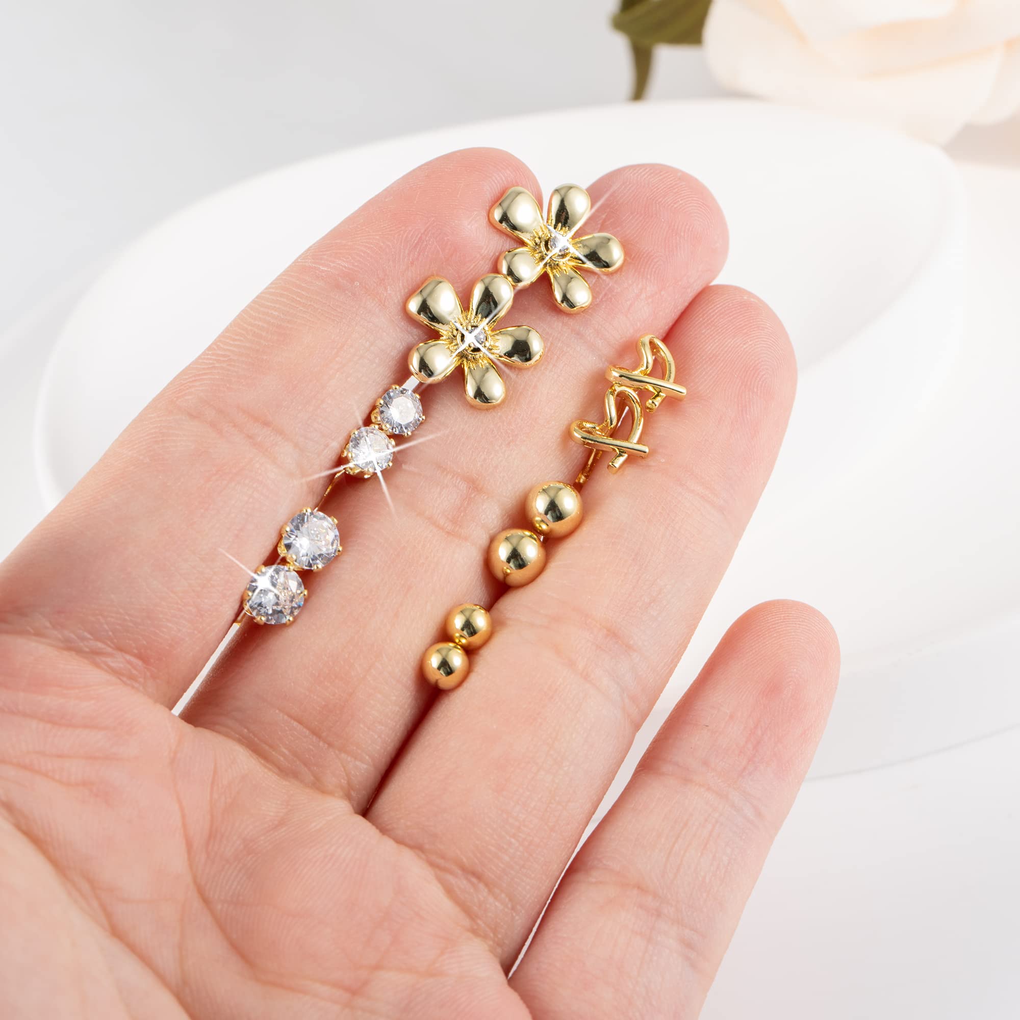 14K Gold Plated Hypoallergenic Earring Set for Women - 6 Pairs CZ Ball Studs & Small Hoops | Multiple Piercing Jewelry for Everyday Wear, Parties & Gifts