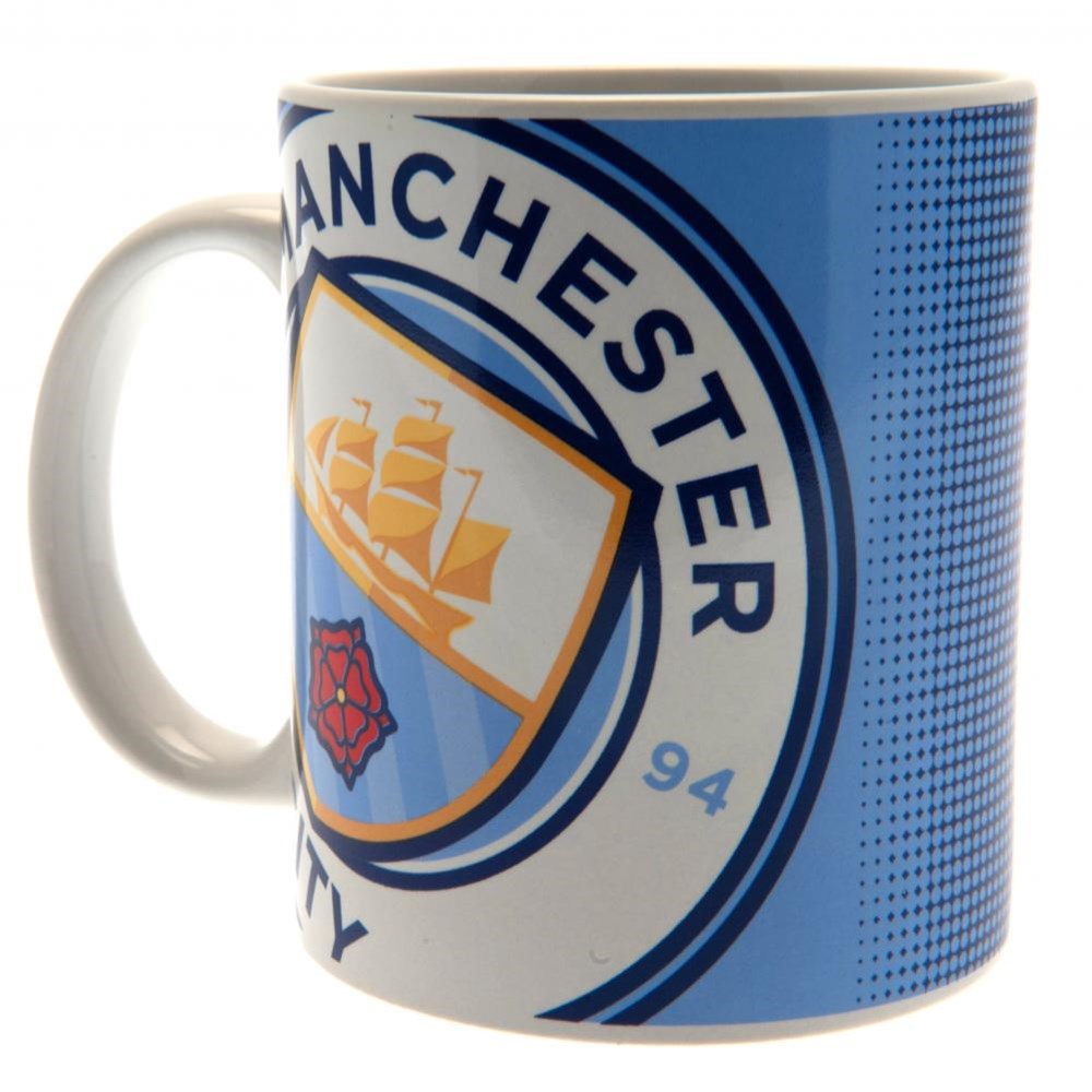 Manchester City FC Halftone Design Coffee Mug - Perfect Gift for Soccer Fans & Match Day Use