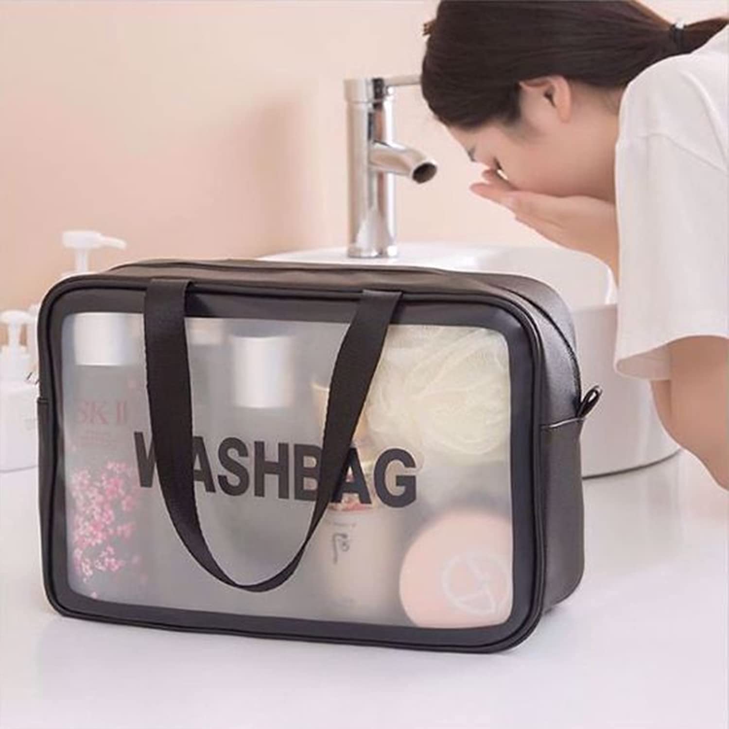 Premium Handcuffs Wash Bag Organizer for Men & Women - Large Capacity Toiletry & Cosmetic Travel Bag (Black, 20 MM) - Perfect for Travel, Gym, and Daily Essentials Storage