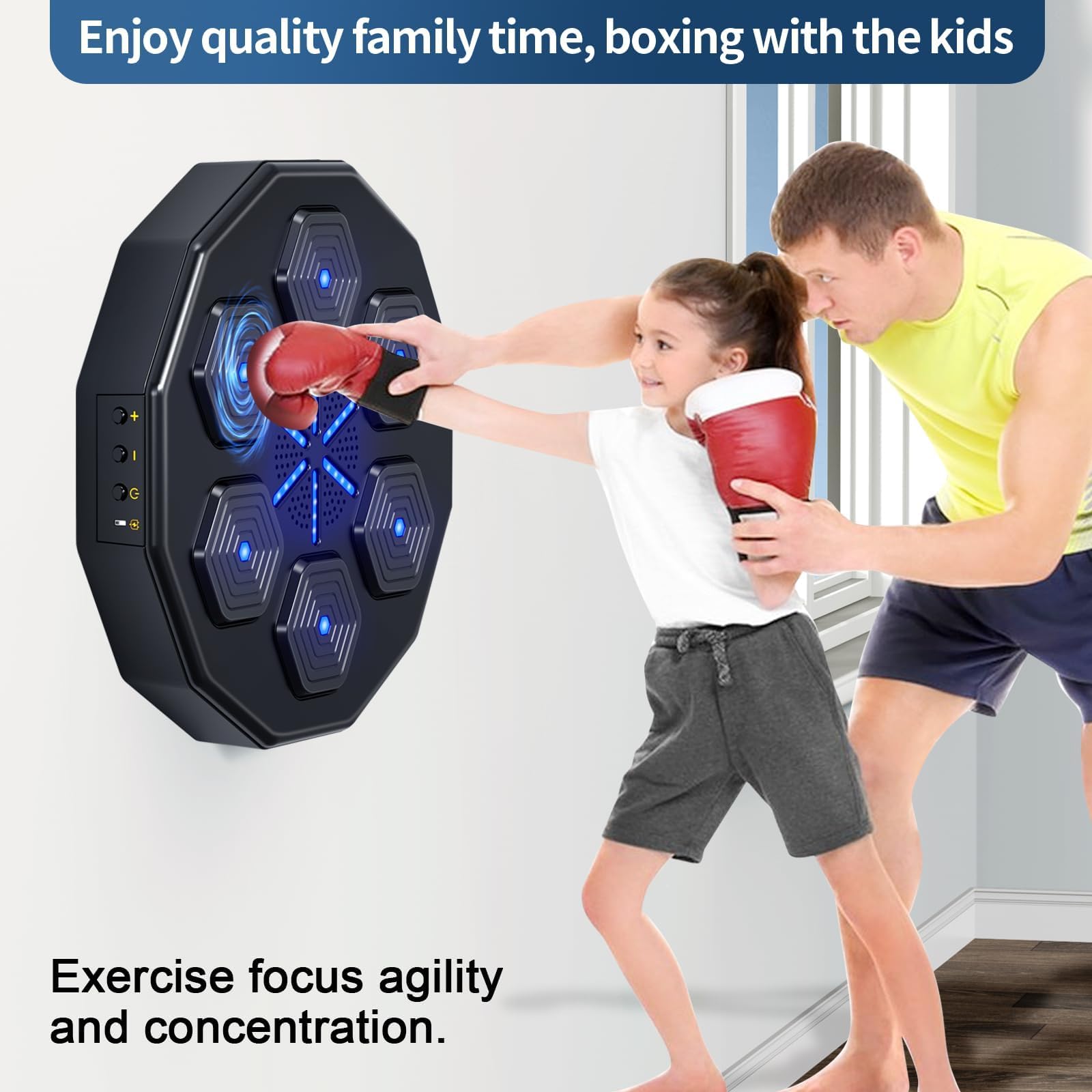 Smart Music Boxing Machine with Gloves - Wall Mounted Home & Gym Boxing Trainer - Boxing Rhythm Game for Fitness, Stress Relief & Fun Workouts (Includes Boxing GLOVES02) - Perfect for Home Gym, Cardio Training & Interactive Exercise