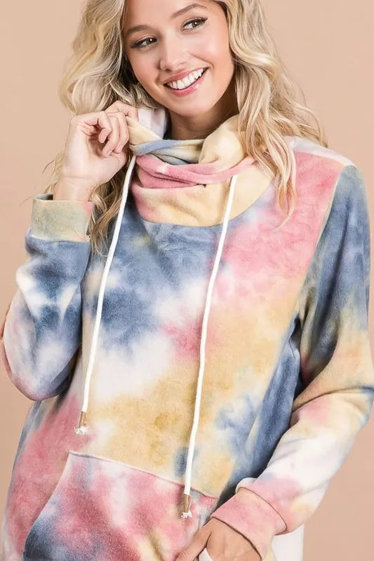 BiBi Brushed Tie Dye Overlapped Turtle Neck Sweatshirt | Soft Fleece Pullover for Women | Cozy Winter Fashion & Casual Outfit Essential
