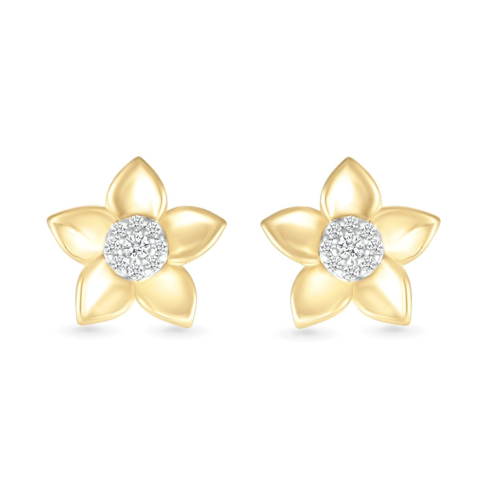 10K Yellow Gold Diamond Pave Stud Earrings with Floral Petal Design - Perfect for Weddings, Parties & Everyday Elegance