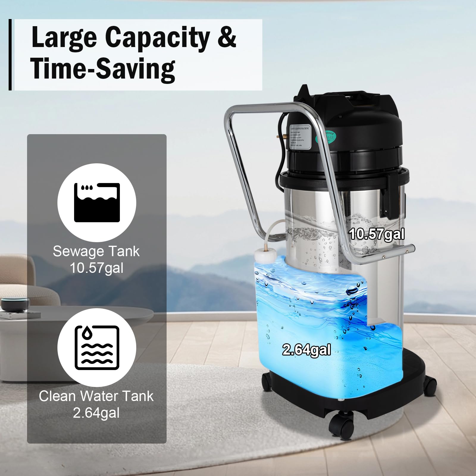 Professional 1000W 110V 3-in-1 Commercial Carpet Cleaning Machine - 40L/11Gal Portable Carpet Extractor with Sprayer, Brush & Vacuum (2-Pack) - Perfect for Hotels, Offices & Deep Cleaning Carpets