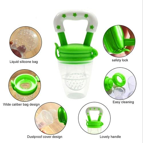 BPA-Free Silicone Baby Food & Fruit Feeder Combo Pack - Blue & Green - Safe Teething Nibbler for Infants | Perfect for Purees, Fresh Fruits & On-the-Go Feeding