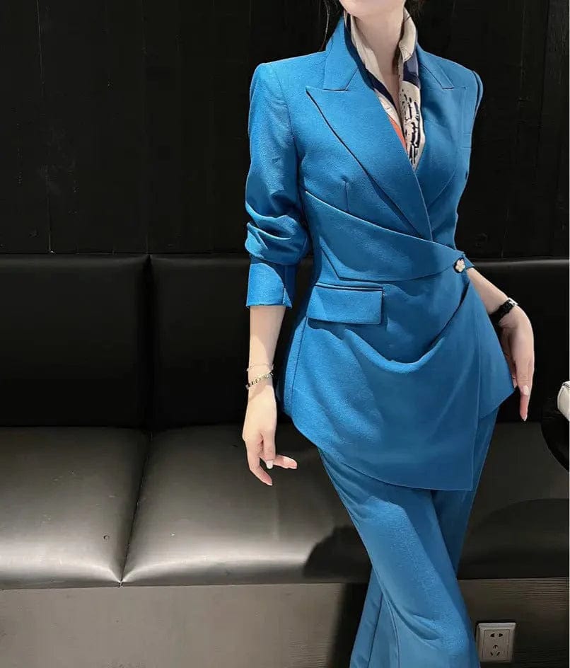 Stylish Women's Single Button Peak Lapel Blazer Suit Set (Jacket & Pants) - Perfect for Office Wear, Business Meetings & Formal Events