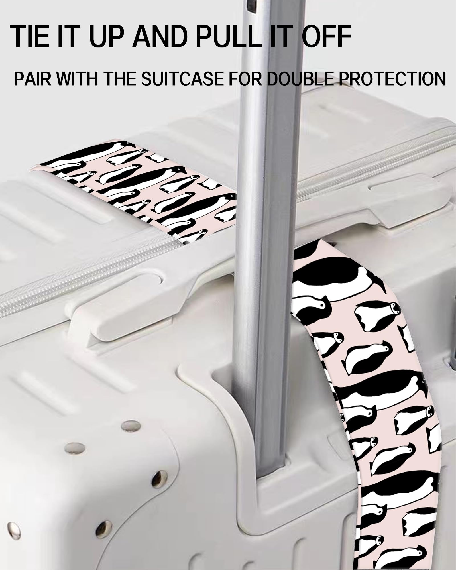Durable Adjustable Luggage Straps for Suitcases - Wide Travel Belt with Secure Buckle | Cute Penguin Design Suitcase Identifier | Perfect for Air Travel, Cruise Vacations & Business Trips