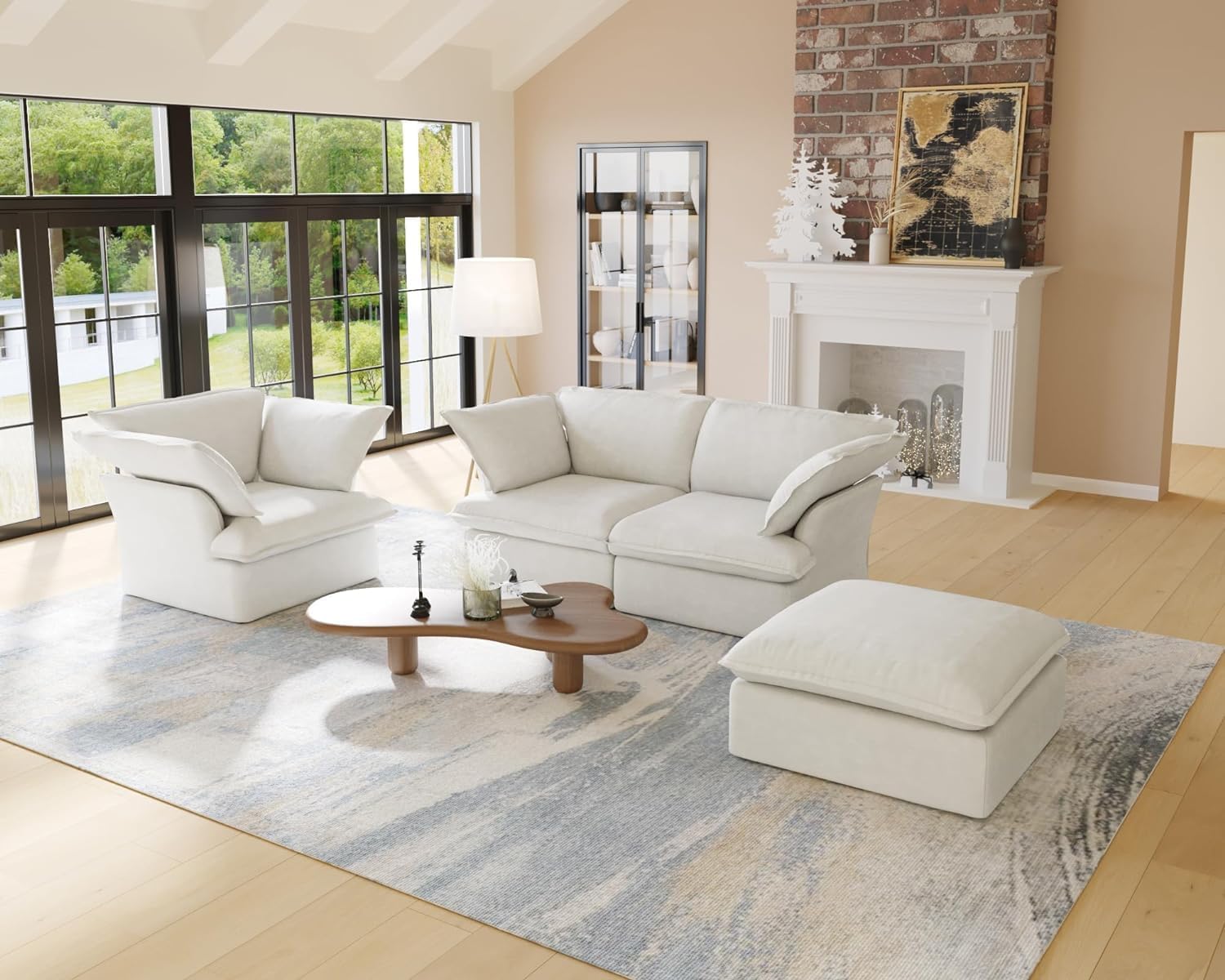 JACH Ottoman Module with Removable Cushion Covers - Minimalist, Breathable Footrest Stool for Living Room & Apartment - Beige - Perfect for Lounging, Extra Seating or Coffee Table Alternative