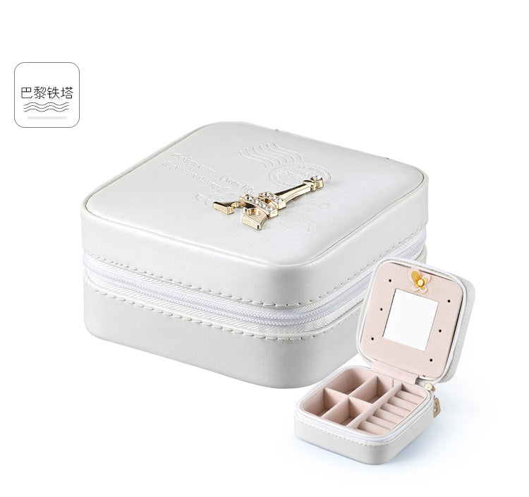 Women's Jewelry Organizer Box - PU Leather Travel Makeup Case with Mirror & Zipper - Perfect for Travel, Home Storage & Gift Giving