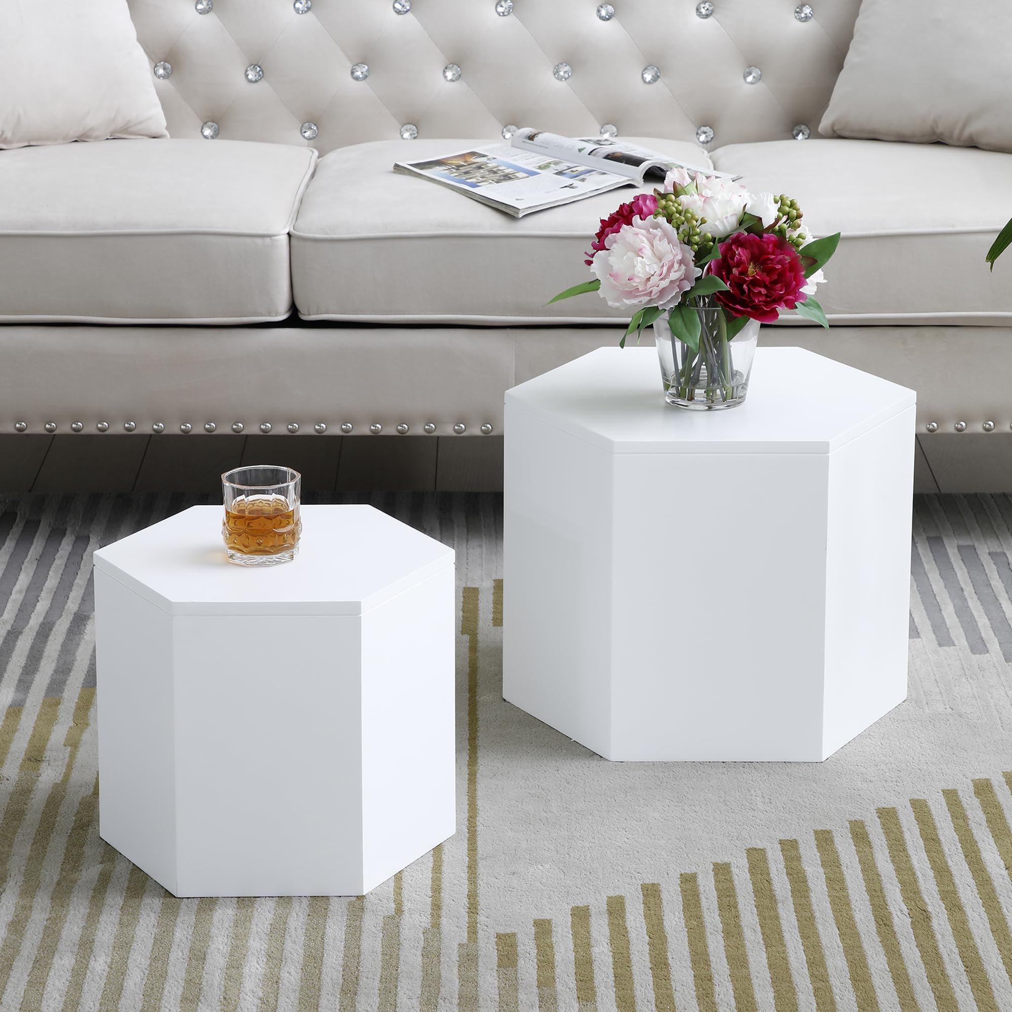 Hexagon Nesting Coffee Table Set of 2 - Modern 19