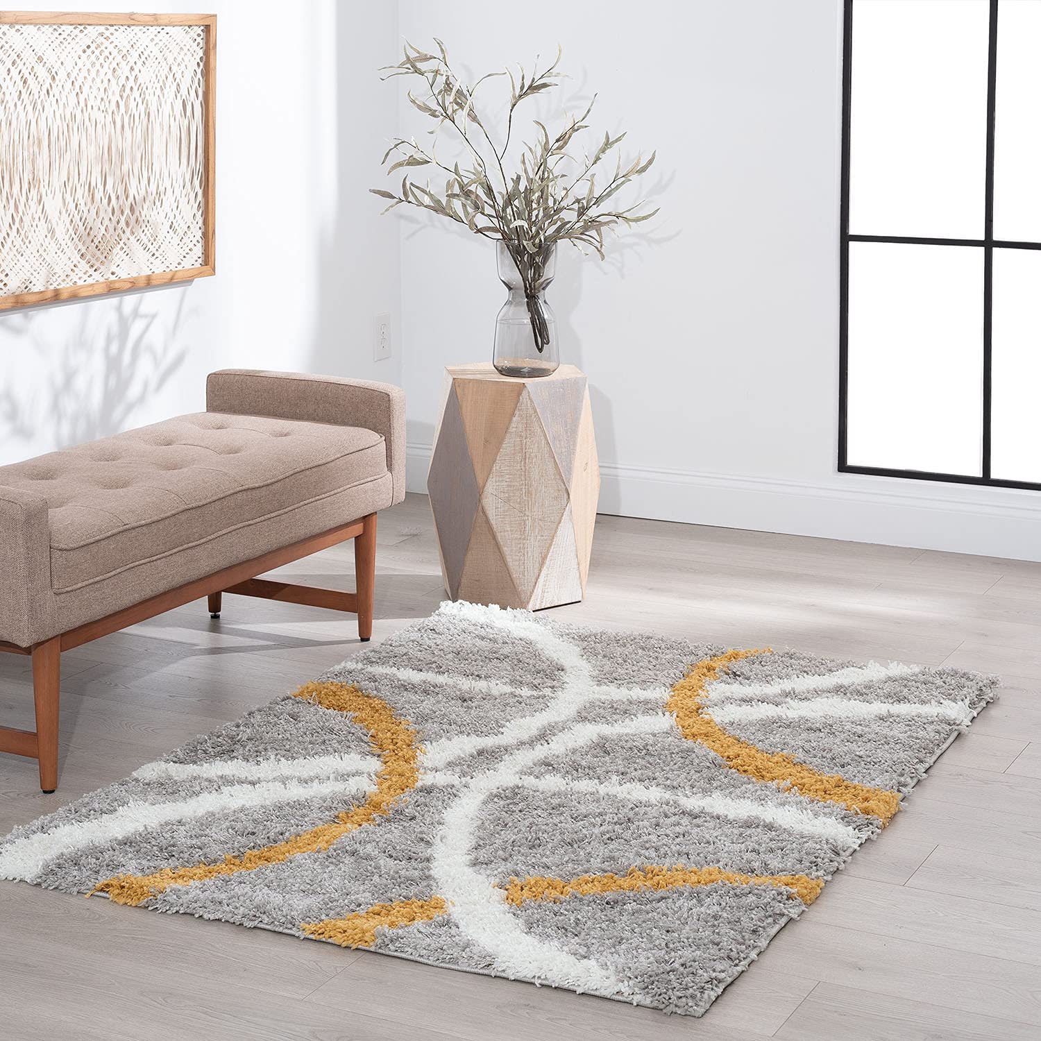 Silver 4x6 Shag Rug - Easy Clean Modern Area Rug for Living Room, Bedroom, Dining Room & Entryway - Soft Plush Shaggy Carpet - Perfect for Cozy Home Decor & Alfombras para Salas Modernas