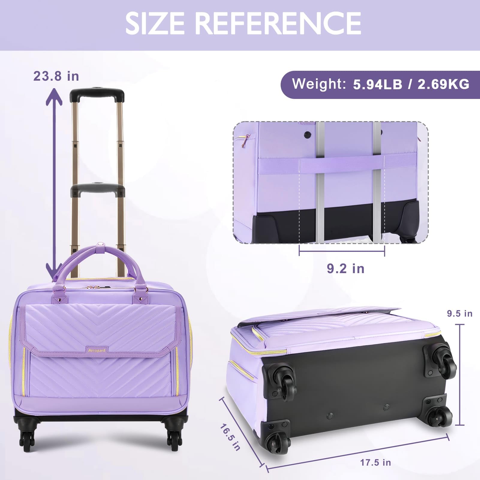 17.3 Inch Rolling Laptop Briefcase for Women - 4 Spinner Wheels & Telescopic Handle - TSA Friendly Work Computer Bag - Teacher Rolling Bag - Purple | Perfect for Business Travel, Office Commute & School Use