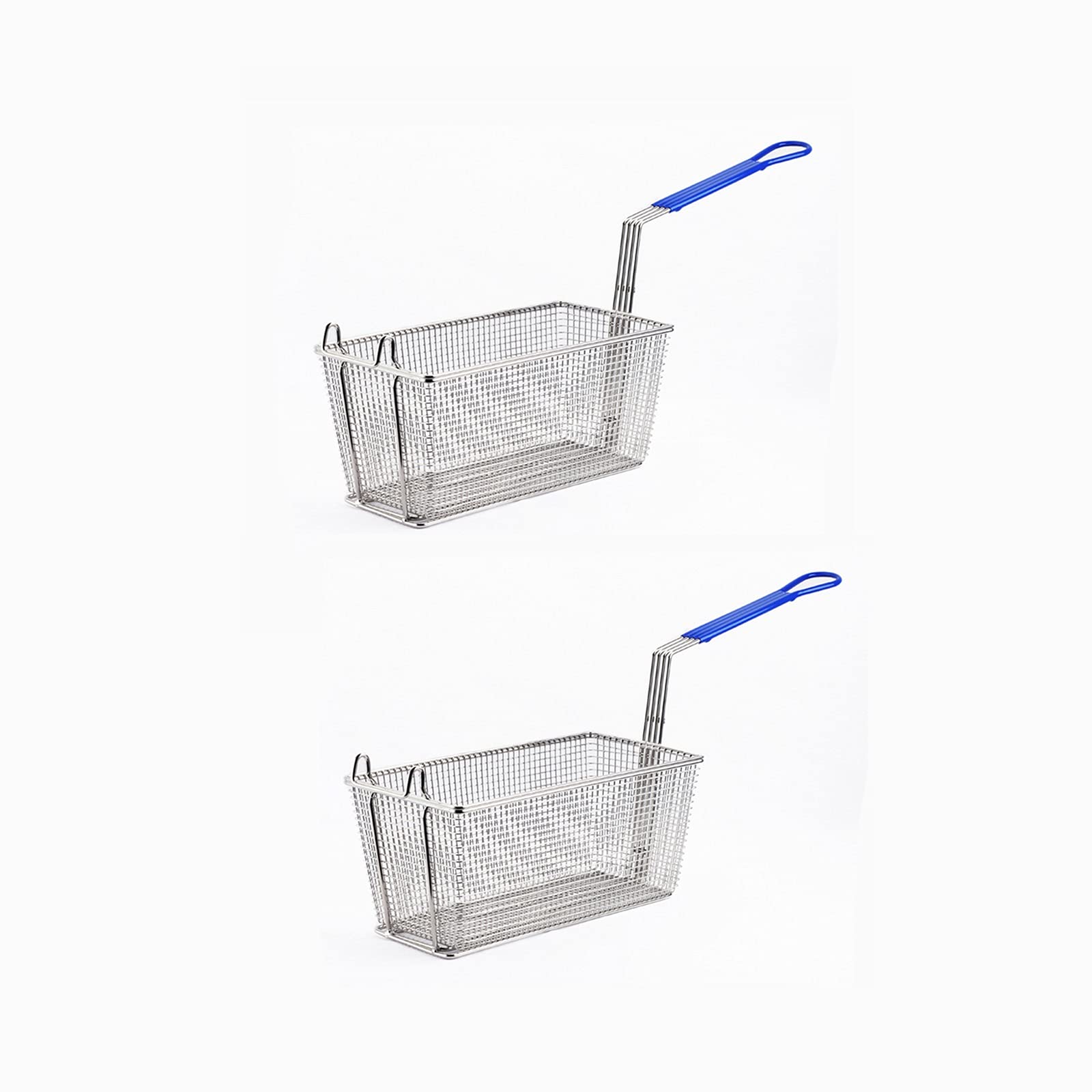 Stainless Steel French Fry Basket with Reinforced Blue Handle - 2 Pack Multi-Purpose Rectangular Fryer Basket for Cooking Chips, Onion Rings & More - Durable Kitchen Tool for Restaurants & Home Use