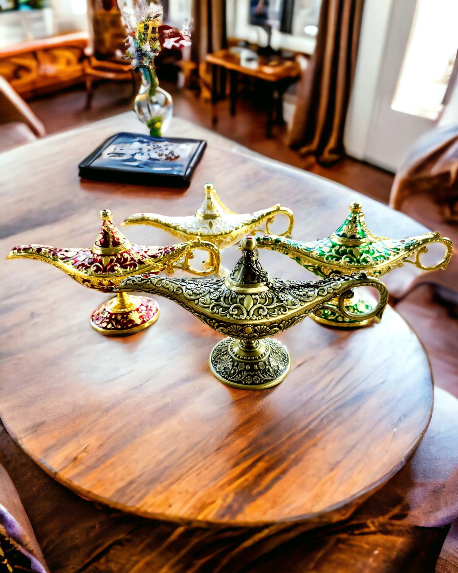Custom Engraved Magic Aladdin Lamp - White & Gold Decor for Home, Gift, or Arabian Nights Theme Party | Unique Personalized Genie Lamp for Collectors & Disney Fans