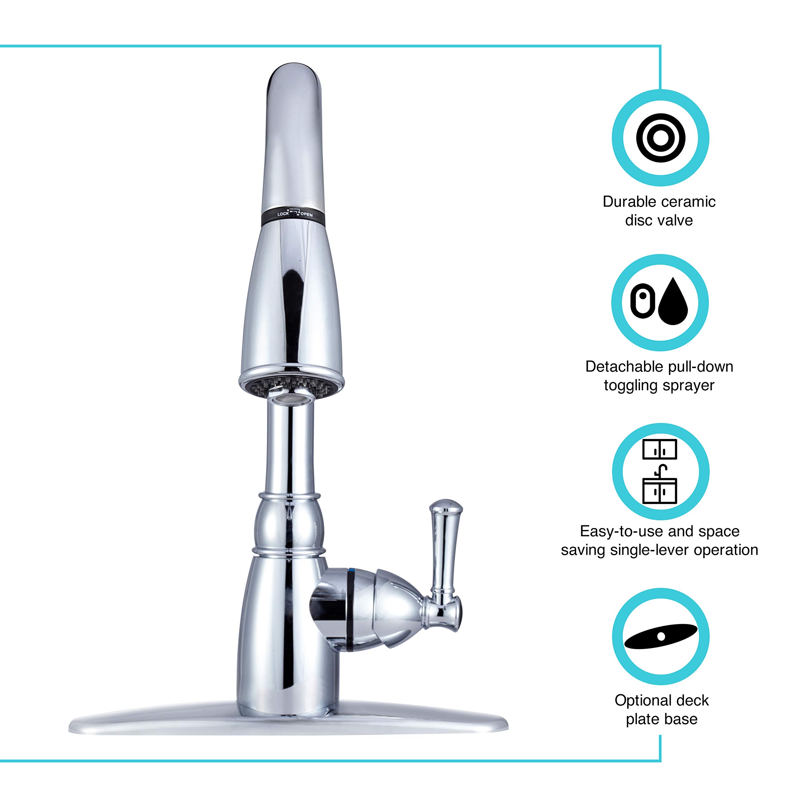 Dura Faucet DF-PK160-CP RV Non-Metallic Pull-Down Kitchen Sink Faucet in Chrome Finish - Perfect for RV, Camper, Tiny Home & Small Space Kitchens