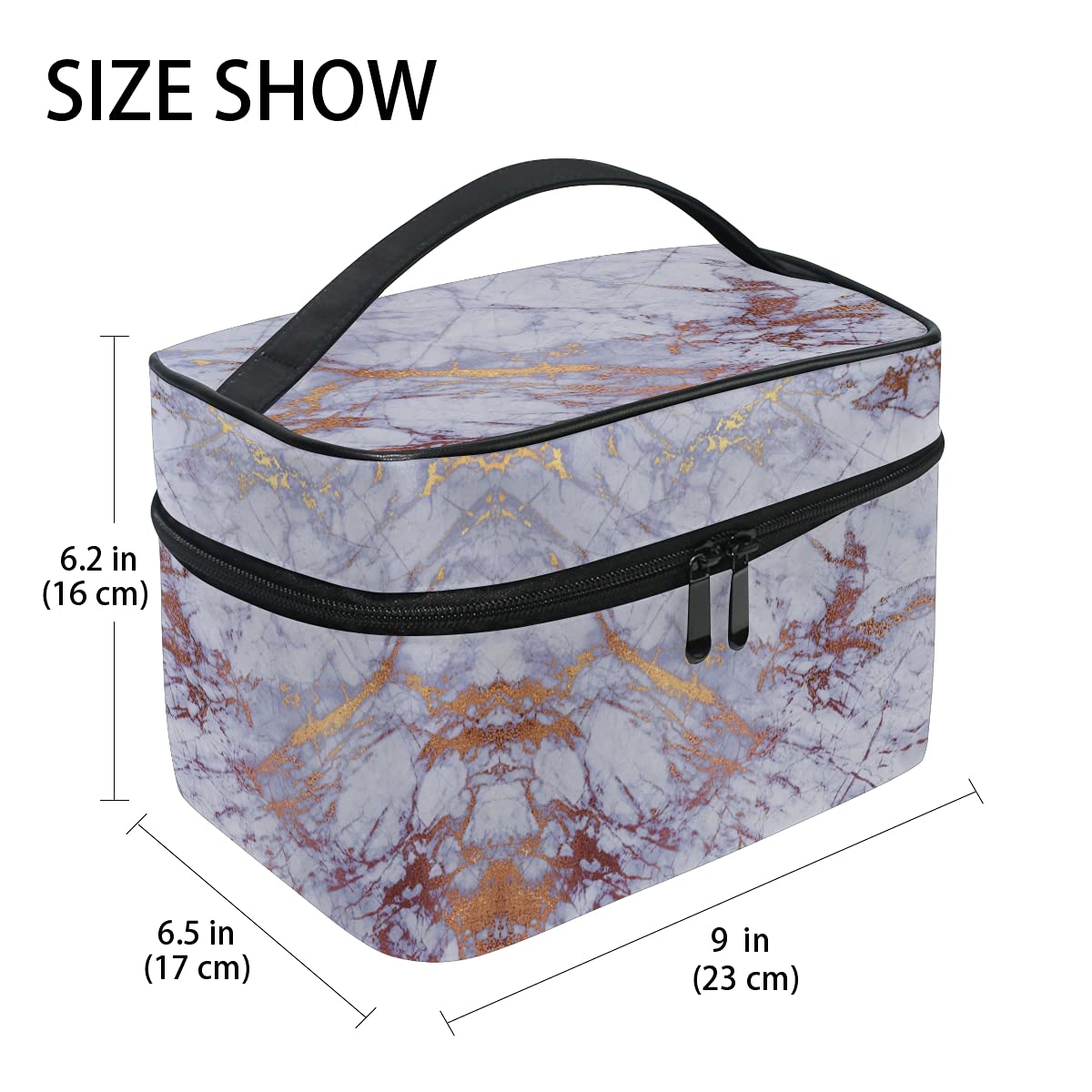 **Marble & Copper Glitter Makeup Bag - Waterproof Cosmetic Organizer with Zipper Pouch for Women & Girls | Travel Toiletry Case for Gym, Vacation & Daily Use**