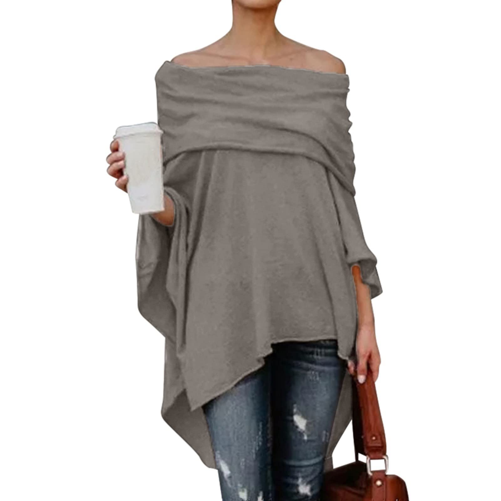 Women's Casual Pocket T-Shirt - Off Shoulder Asymmetric Plain Tee for Women | Fashion Solid Color Top for Summer, Outing, and Daily Wear