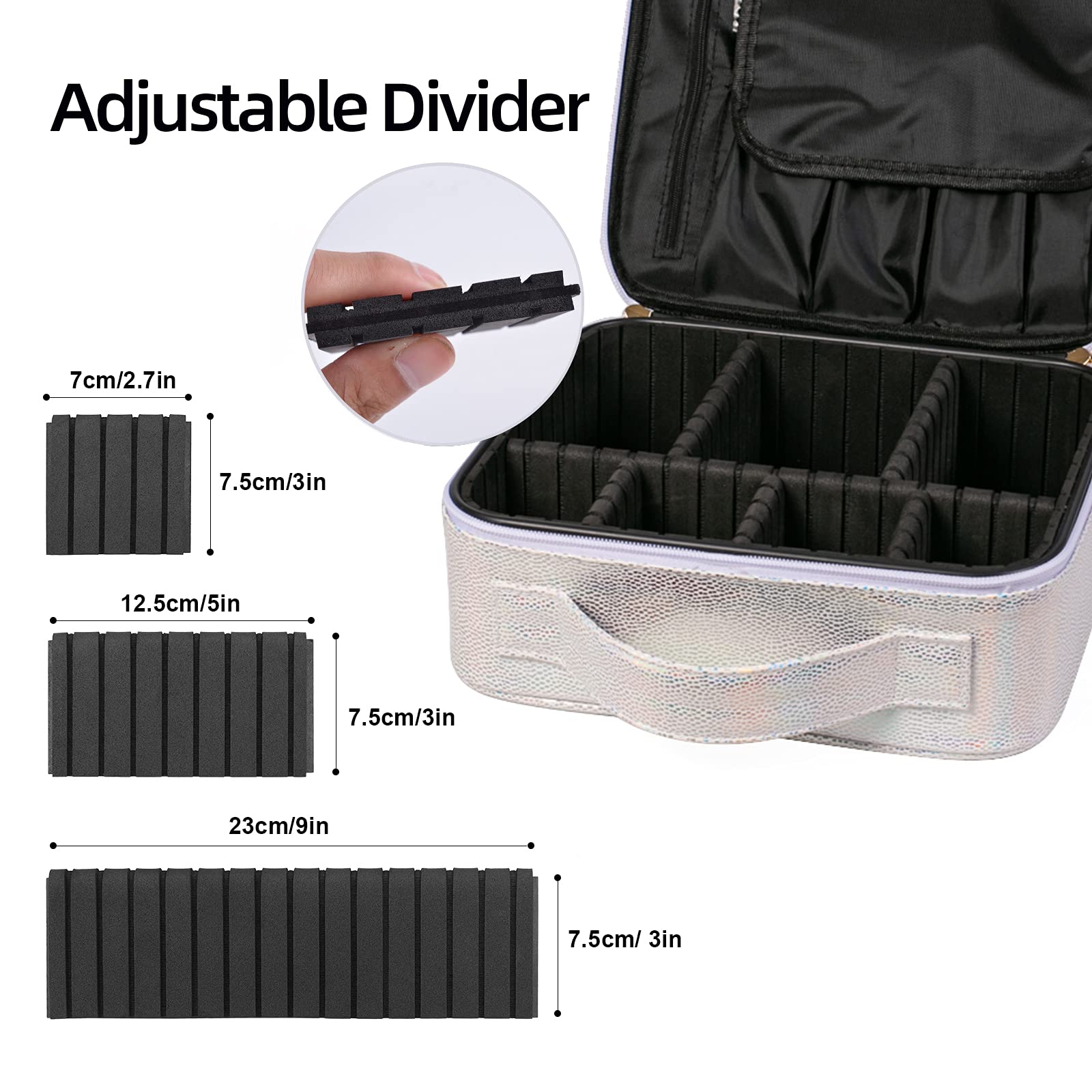 Professional Travel Makeup Train Case - Laser Cosmetic Organizer Bag with Adjustable Compartments for Women | Perfect for Makeup Brushes, Toiletries, Jewelry & Digital Accessories Storage | Ideal for Travel, Salon Professionals & Home Organization