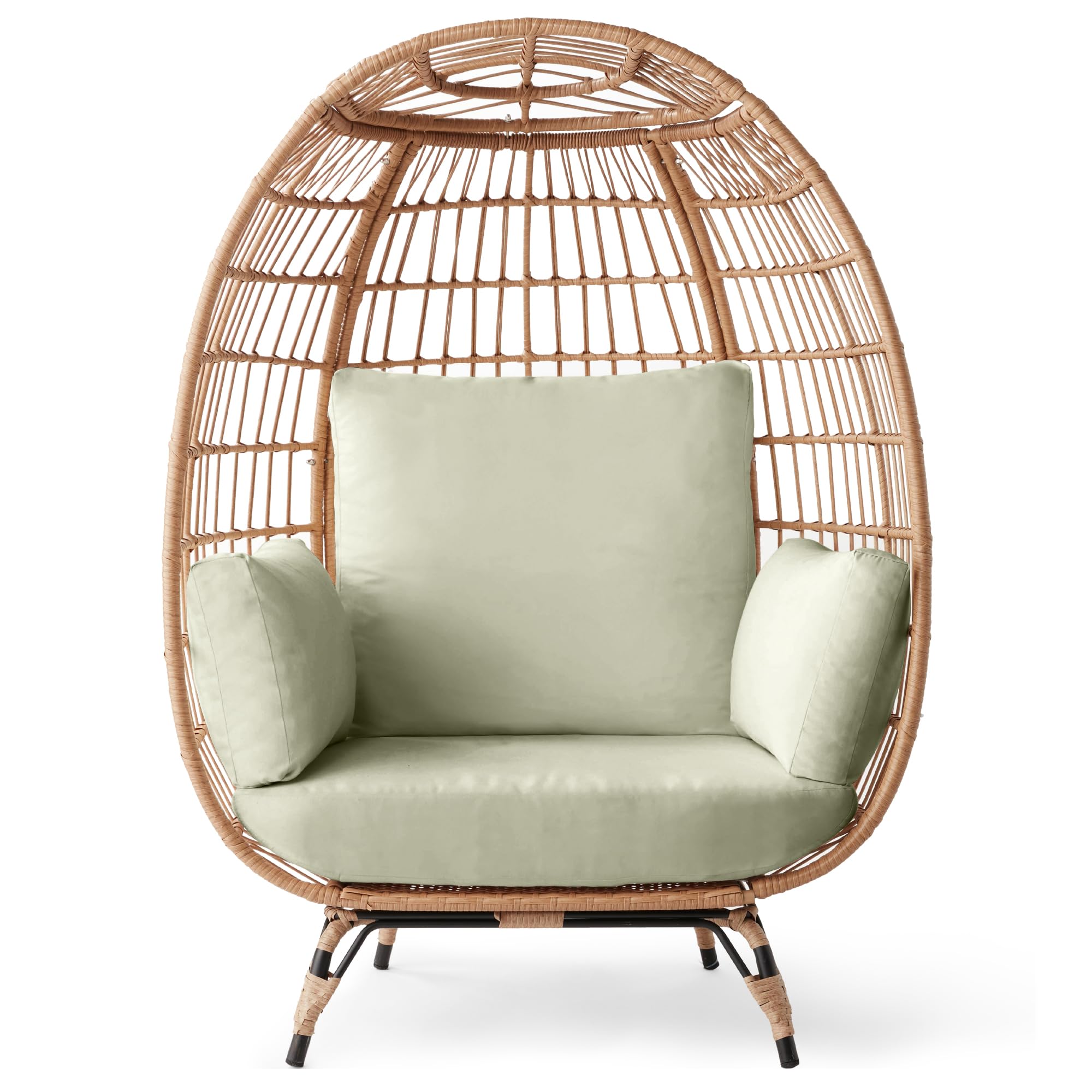 Best Choice Products Oversized Wicker Egg Chair - Indoor/Outdoor Hanging Lounge Chair with 4 Cushions, Steel Frame & 440lb Weight Capacity (Sage Green) - Perfect for Patio, Backyard, Living Room & Relaxation Spaces