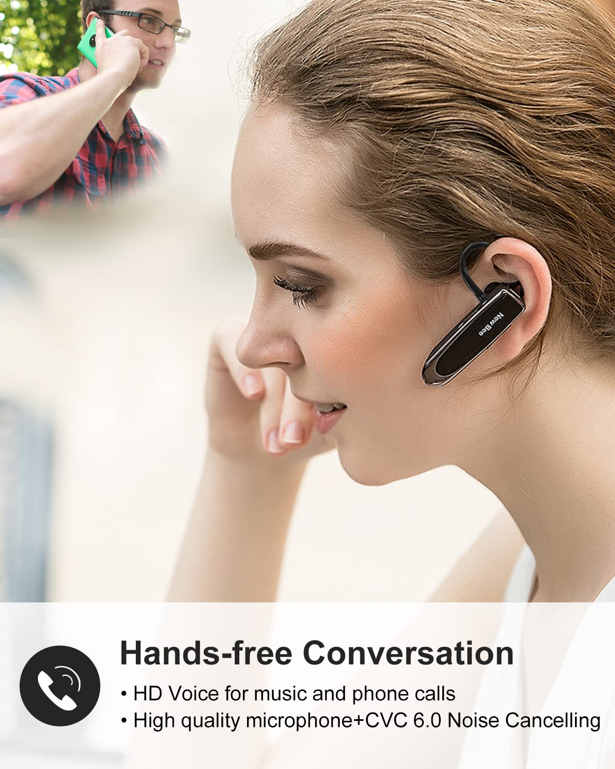 [2 Pack] Bluetooth 5.0 Wireless Earpiece Headset with Microphone - 24H Battery Life, 60 Days Standby - Hands-Free Driving Headset for iPhone, Android, Samsung - Perfect for Commuting, Trucking & Business Calls