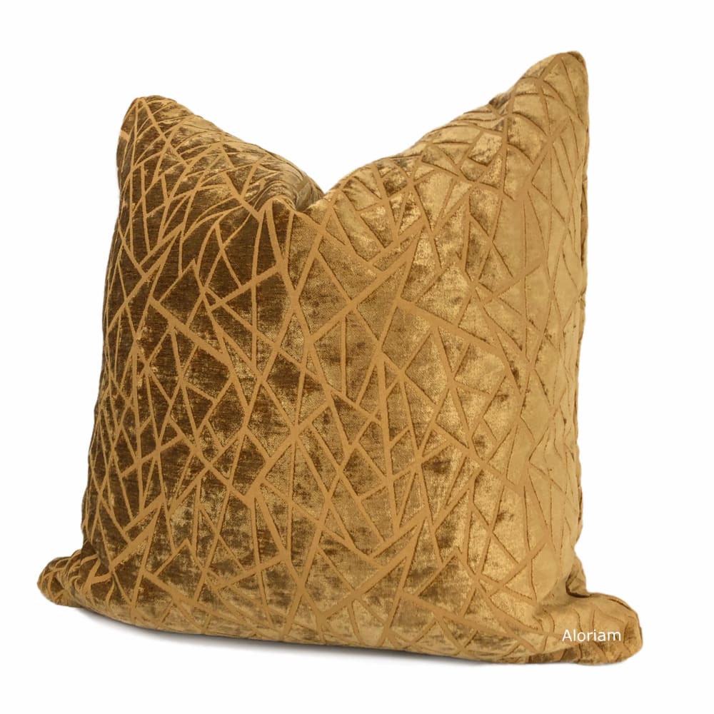 Fractal Golden Amber Modern Geometric Chenille Pillow Cover - Soft Decorative Throw Pillow Case for Sofa, Bed, Couch - Home Decor Accent for Living Room, Bedroom, Office