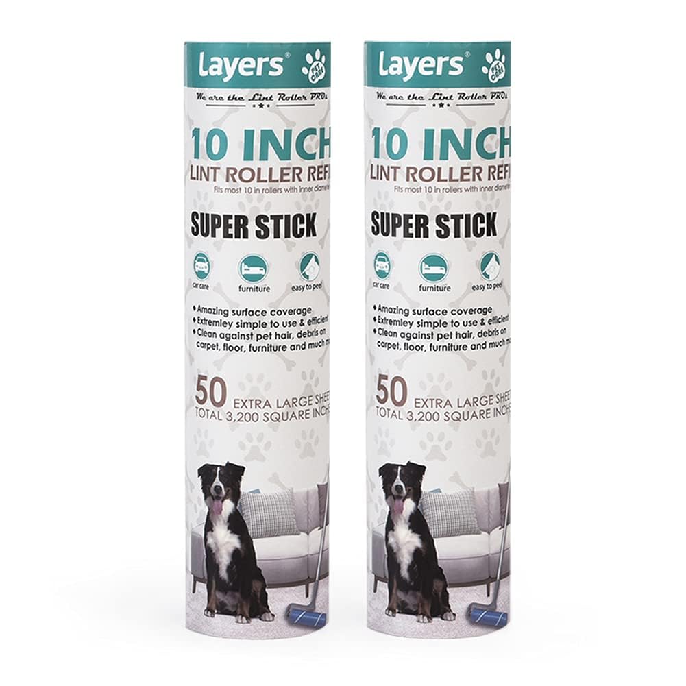 2 Pack Large Lint Roller Refills - Fits Most Mega & 10-Inch Wide Lint Rollers - Perfect for Pet Hair, Clothes & Furniture Cleaning