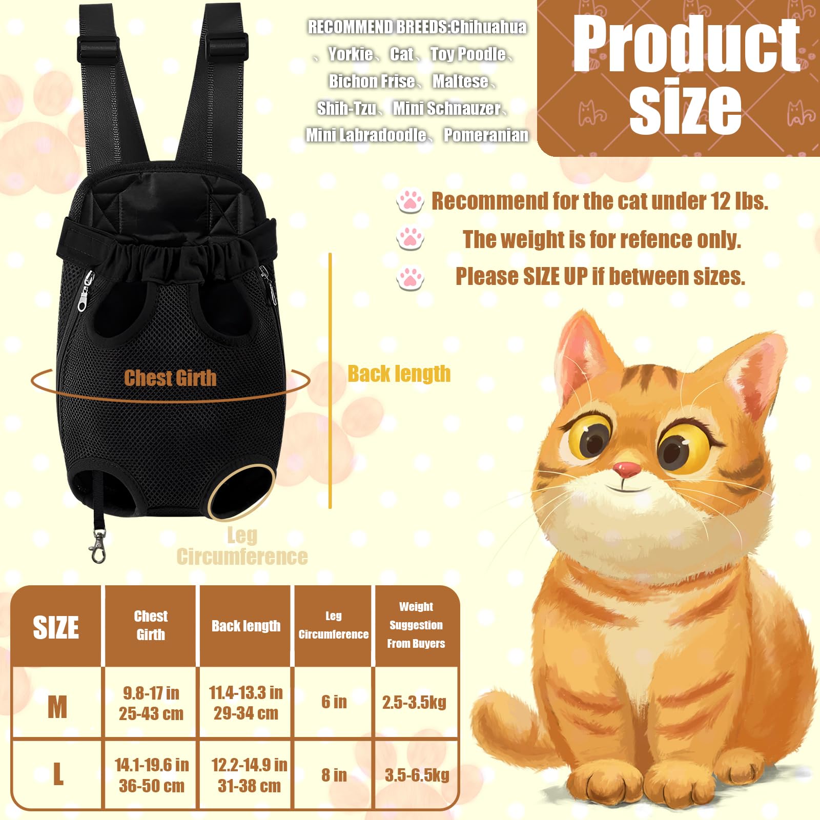 Adjustable Pet Dog Carrier Backpack - Front Facing Dog Hiking Backpack for Small Dogs & Cats - Lightweight Chest Carrier for Outdoor Adventures, Travel, and Daily Walks