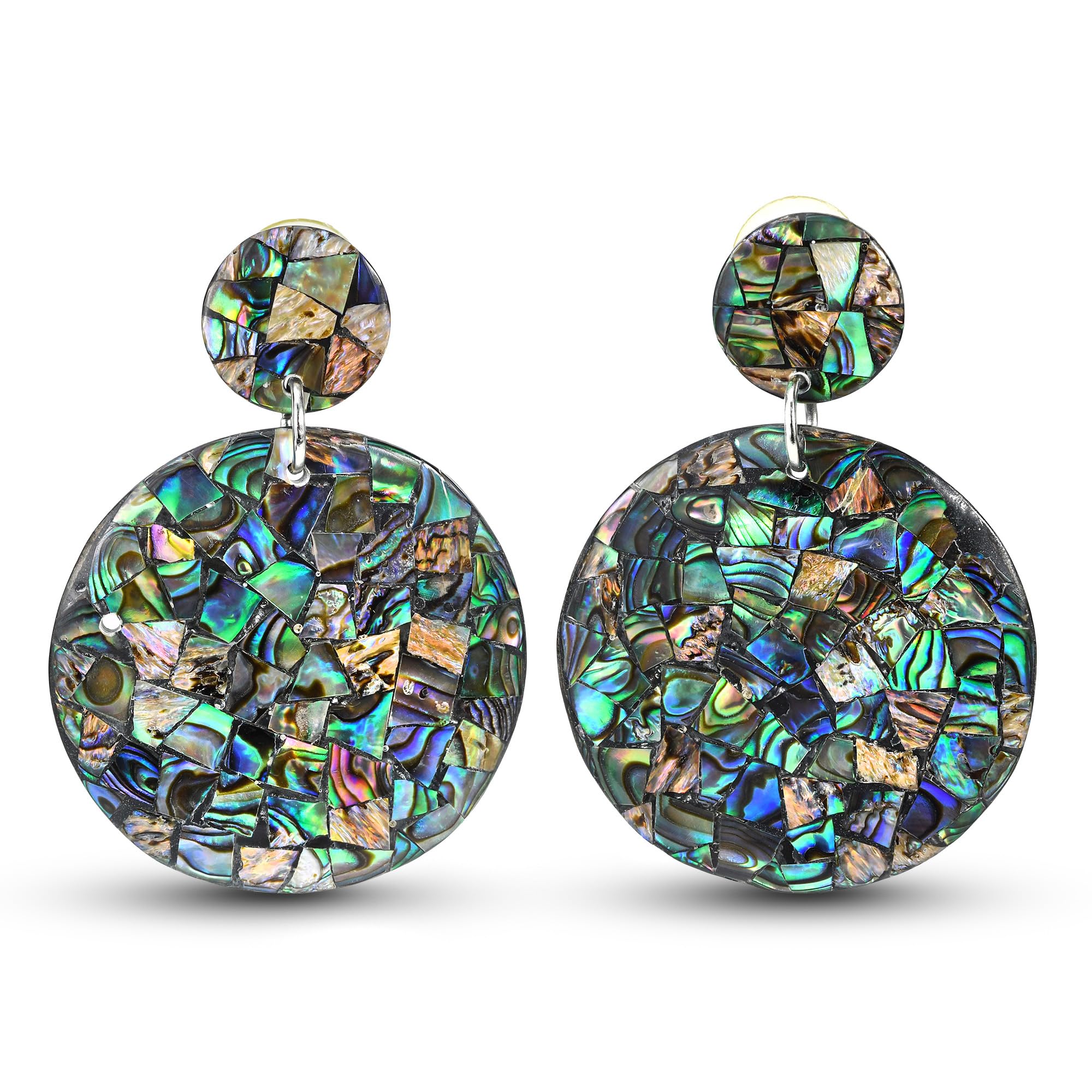 AeraVida Natural Abalone Shell Double Linked Circles Drop Dangle Earrings for Women | Elegant Stone Post Earrings | Perfect for Weddings, Parties & Everyday Wear