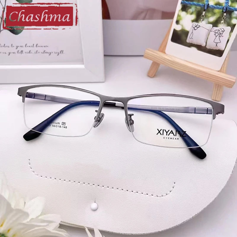 Men's Titanium Semi-Rimless Square Eyeglasses - Lightweight & Durable Frame for Work, Reading & Driving - Model 42039