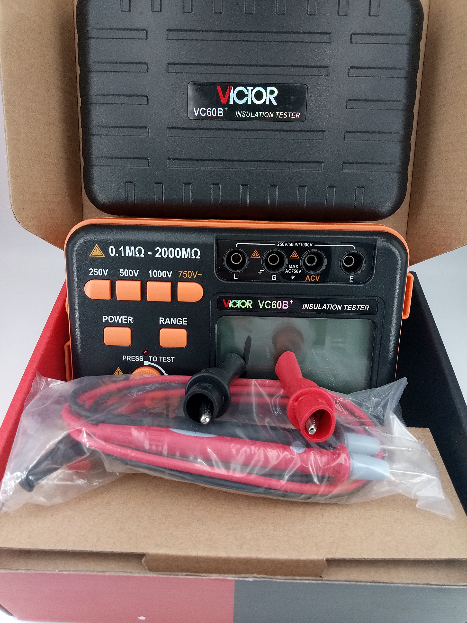 Victor 60B+ Digital Insulation Resistance Tester - 0.1MΩ~2000MΩ Range, 250V-1000V Voltage, Overload Protection, Continuity Test | Professional Electrical Testing Equipment for Home, Industrial & Commercial Use