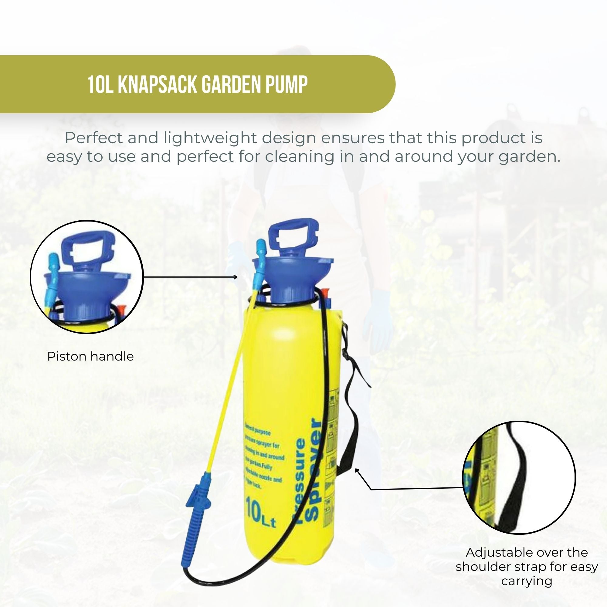 10L Pressure Sprayer - Heavy Duty Knapsack Garden Pump for Weed Killer, Fertilizer & Pesticides - Ideal for Yard, Lawn, Plants & Agricultural Use