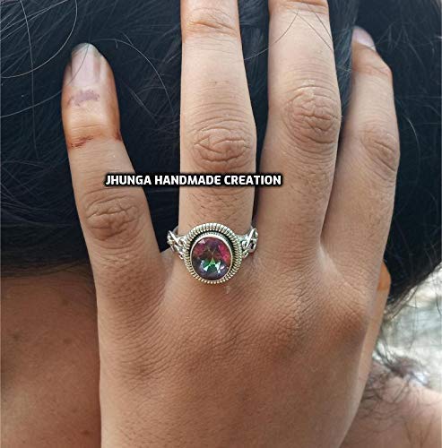 Genuine Rainbow Fire Mystic Topaz Ring - 925 Sterling Silver Vintage Engagement Ring - Handmade Fine Jewelry for Women - Perfect Bridesmaid Gift & Anniversary Present - Ideal for Weddings, Parties & Special Occasions