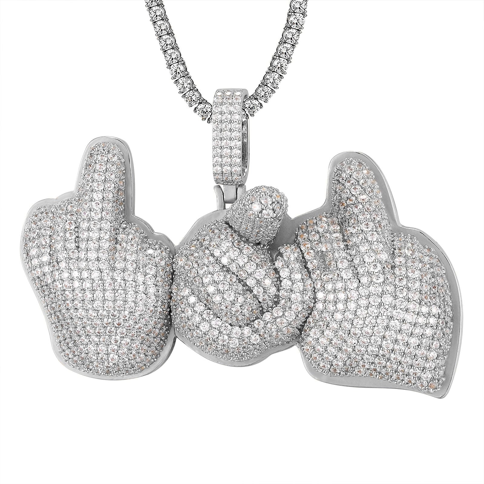 Custom Men's Icy Hip Hop Three Finger Pendant Necklace - Trendy Streetwear Jewelry for Rappers & Urban Fashion Lovers - Perfect for Concerts, Parties & Photo Shoots