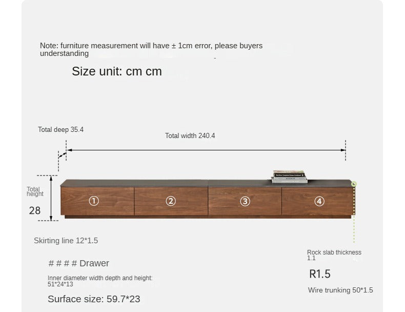 Black Walnut Solid Wood TV Stand with Rock Slab - Rustic Modern Entertainment Center for Living Room, Bedroom & Home Theater