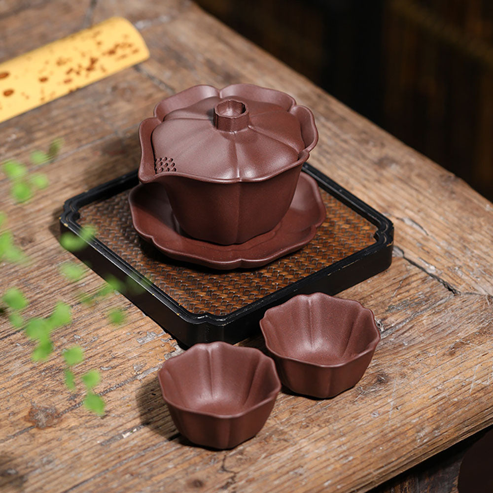 Premium Yixing Red Clay Lotus Gaiwan Teapot - Authentic Chinese Gongfu Tea Set for Brewing Oolong & Pu-erh Tea | Perfect for Tea Ceremonies & Home Tea Time