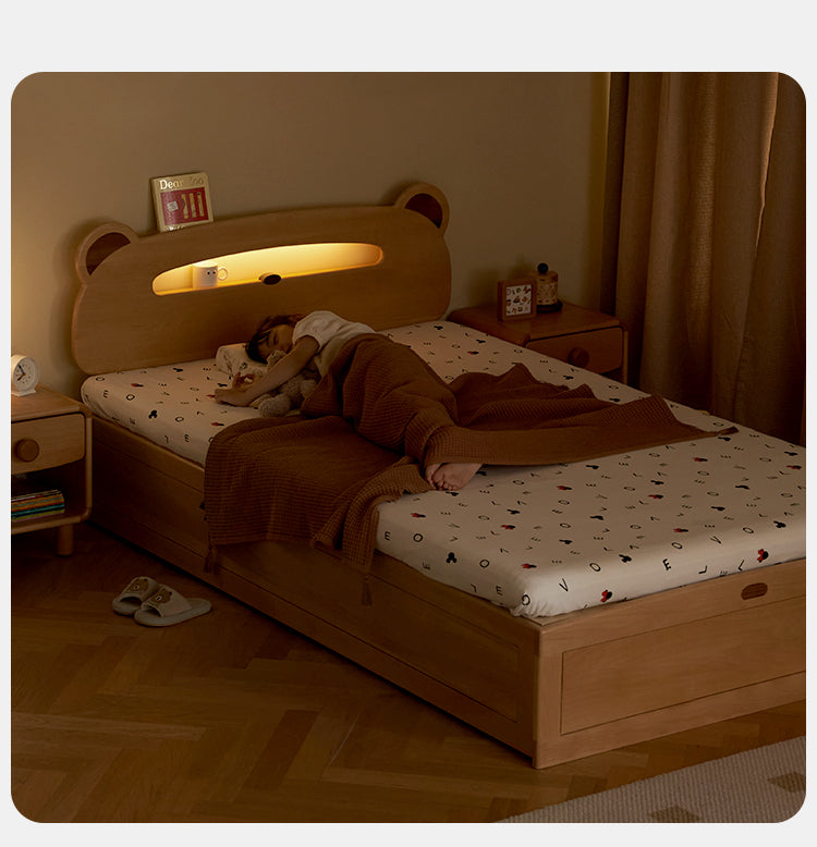 Solid Oak & Beech Wood Bear Night Light Box - Handcrafted Wooden Bedside Lamp for Kids Room, Nursery Decor, Cozy Bedtime Reading Light - Perfect Gift for Baby Showers & Children's Bedrooms