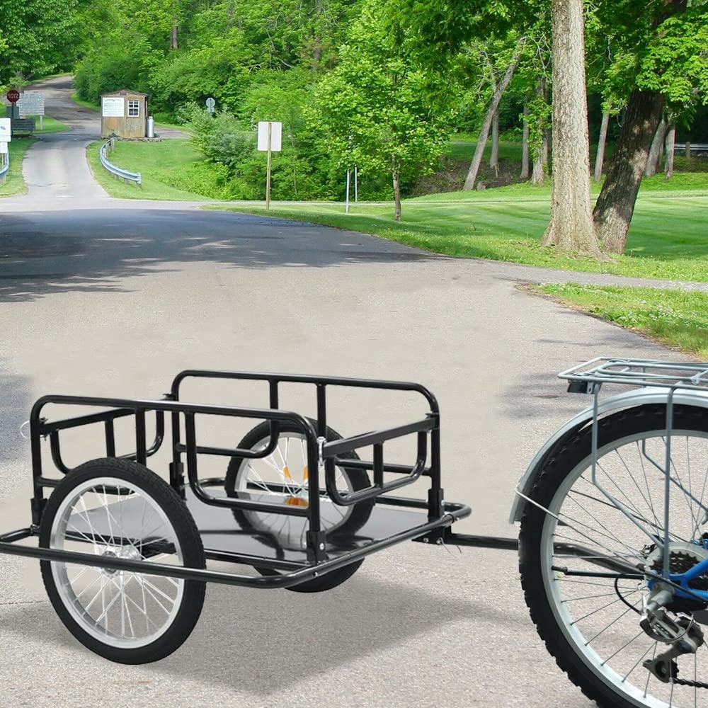 Foldable Heavy Duty Bicycle Cargo Trailer - 110lbs Capacity Steel Frame with Hitch for Hauling Luggage, Plants & Tools | Perfect for Camping, Gardening & Urban Commuting (Black)