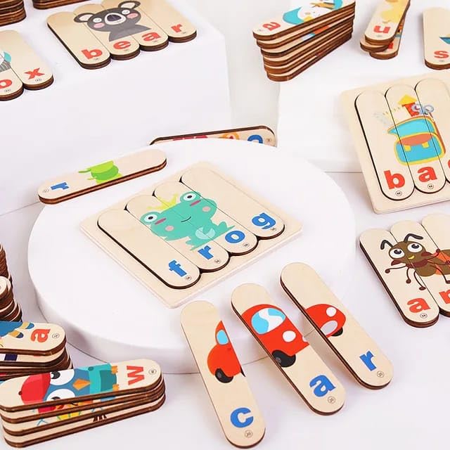Kidstoysdaze Wooden Stick Puzzle - English Letter Matching & Spelling Word Game for Kids, Perfect for Early Learning and Classroom Activities