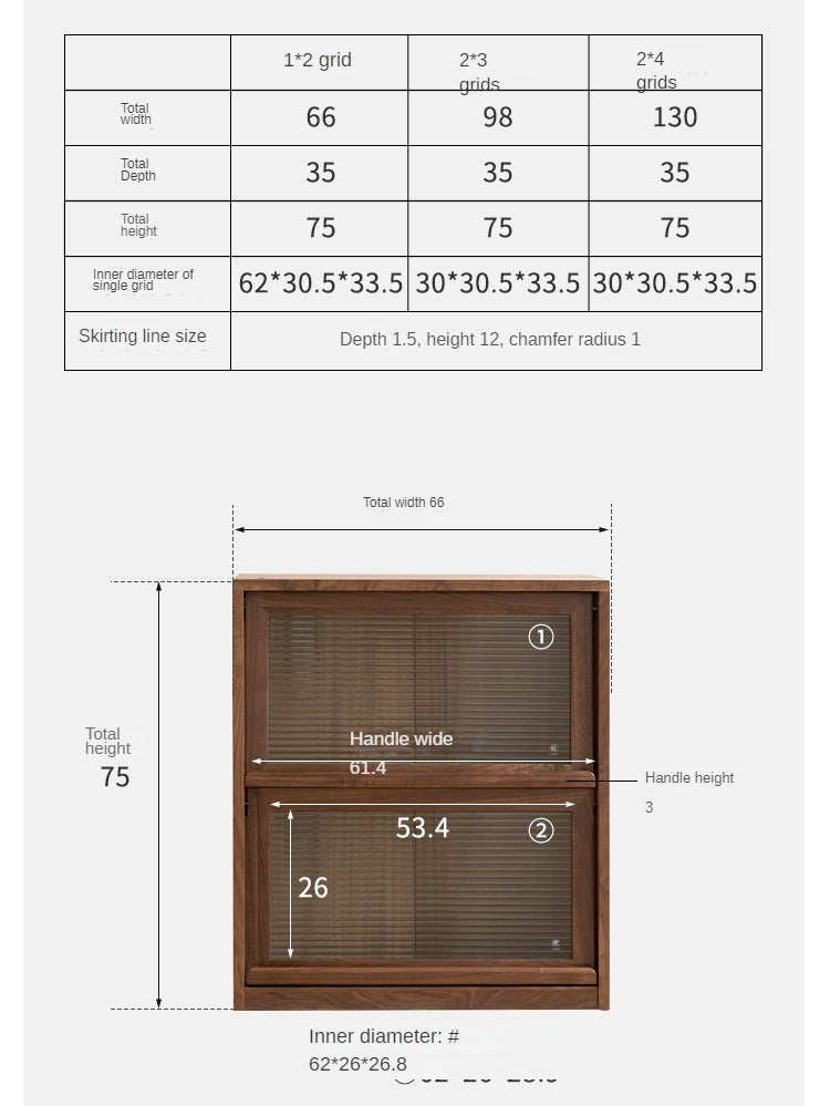 Solid Black Walnut Wood Bookshelf - Low Profile Wall Mounted or Floor Standing Cabinet for Living Room, Bedroom & Home Office Storage